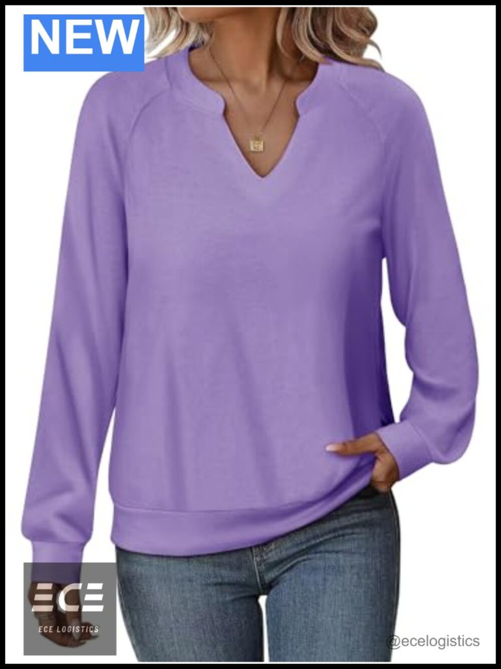 Womens Long Sleeve V Neck Pullover Sweatshirt Casual Loose Fit Top